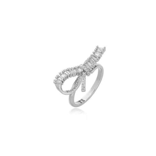 Kubisk Circonia Micro bane messing Ring, Bowknot, mode smykker & Micro Pave cubic zirconia & for kvinde, Størrelse:7, Solgt af PC