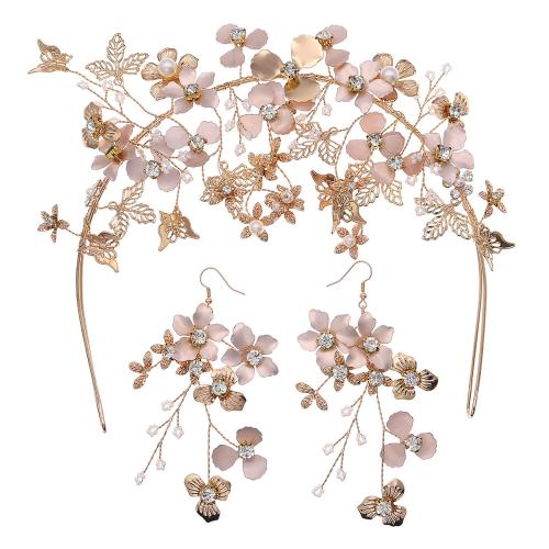 Measctha Hair Accessories, Sinc Alloy, Banna Gruaige & earring, le Pearl Plaisteacha, 2 phíosa & do bhean & le rhinestone, órga, Díolta De réir Socraigh