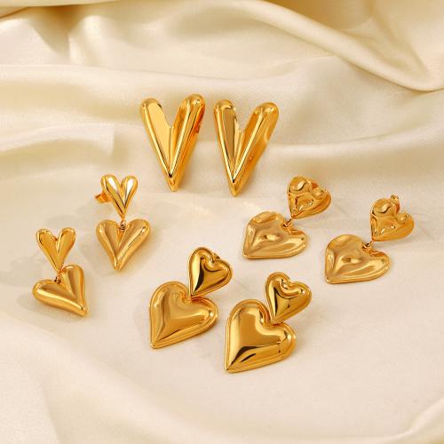 Stainless Steel Drop Earring 304 Stainless Steel Heart 18K gold plated fashion jewelry & for woman golden Sold By Pair