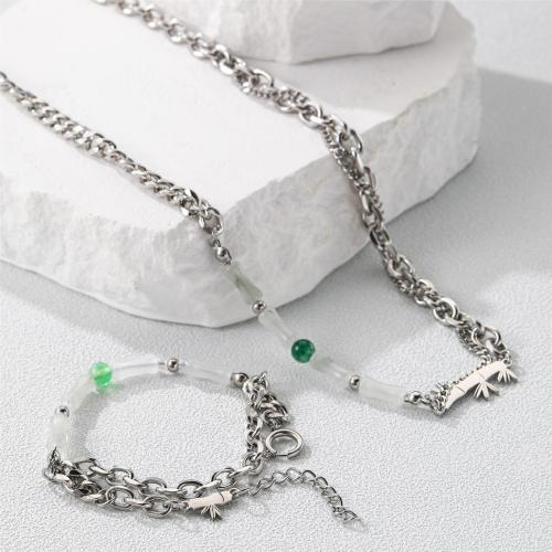 Roestvrij staal sieraden sets, armband & halsketting, 304 roestvrij staal, mode sieraden & uniseks & verschillende stijlen voor de keuze, Verkocht door PC