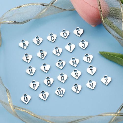 Acier inoxydable Coeur Pendentifs, Acier inoxydable 304, lettres sont de A à Z & DIY, couleur originale, 10x11mm, Vendu par PC