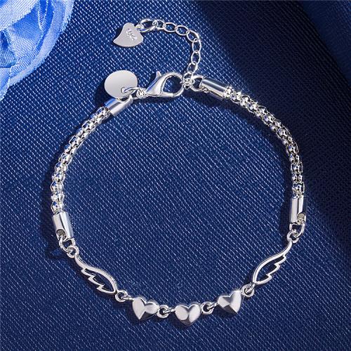 Messing-Armbänder, Messing, mit Verlängerungskettchen von 5CM, Herz, silberfarben plattiert, für Frau, frei von Nickel, Blei & Kadmium, Länge 17 cm, verkauft von PC