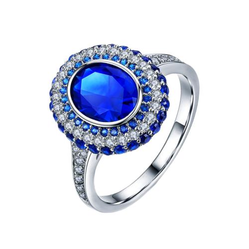 Anello in ottone, with Tanzanito, placcato color argento, per la donna & con strass, blu, assenza di nichel,piombo&cadmio, inner diameter:17~20mm, Venduto da PC