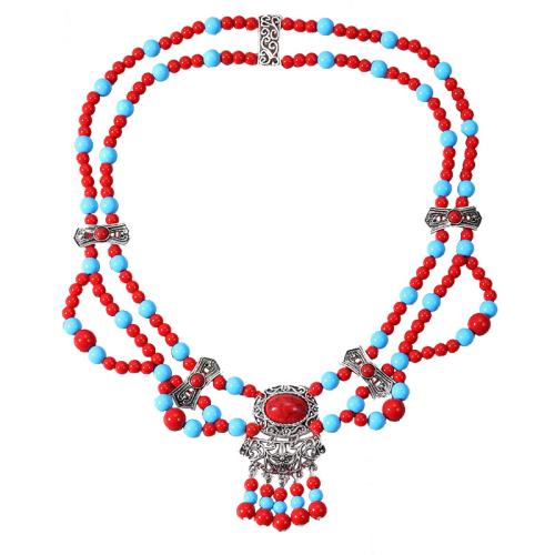 Zinklegering Sieraden Sets, oorbel, Zinc Alloy, met Synthetische Turquoise & Acryl, mode sieraden & verschillende stijlen voor de keuze & voor vrouw, meer kleuren voor de keuze, Lengte 44 cm, Verkocht door Stel