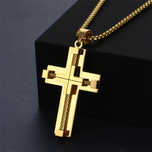 Nerezová ocel Cross Přívěsky, 304 Stainless Steel, různé styly pro výběr, zlatý, Prodáno By PC