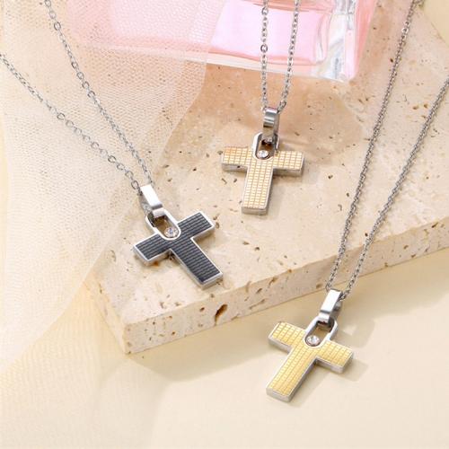 Titan stål halsband, Cross, plated, Unisex & micro bana cubic zirconia, fler färger för val, Längd Ca 51-60 cm, Säljs av PC