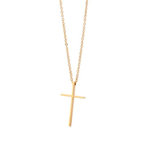 Titan stål halsband, Cross, plated, Unisex, fler färger för val, Längd Ca 41-50 cm, Säljs av PC