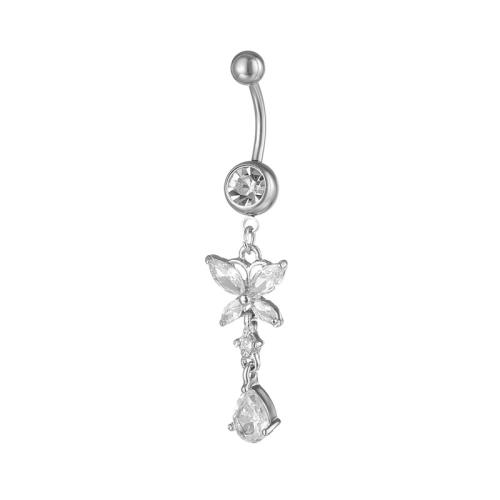 Mosiądz Belly Ring, ze Stal nierdzewna 316, dla obu płci & mikro utorować cyrkonia, biały, 5MM steel ball *1.6*10MM, sprzedane przez PC