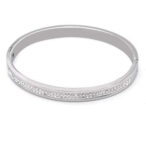 Rostfritt stål Armring, 304 rostfritt stål, plated, micro bana cubic zirconia & för kvinna, ursprungliga färgen, Innerdiameter:Ca 56mm, Säljs av PC