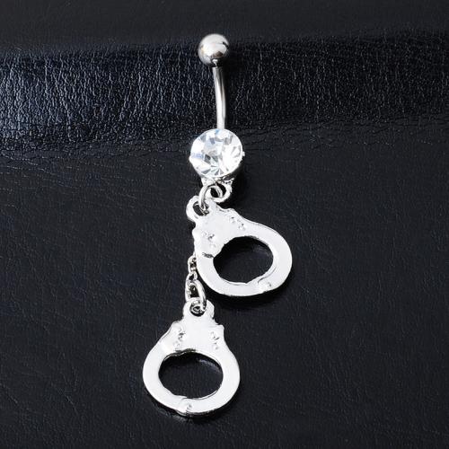 Divat Personality Body Piercing Ékszerek és kiegészítők, Cink ötvözet, -val 316L rozsdamentes acél, galvanizált, egynemű & mikro egyengetni cirkónia, fehér, 5MM steel ball *1.6*11MM bend rod, Által értékesített PC