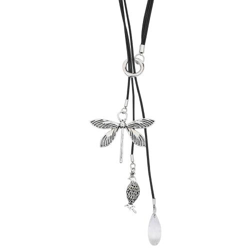 Collier en alliage de zinc Pull, avec cordon en cuir, bijoux de mode & pour femme, argent, Longueur Environ 75 cm, 2PC/sac, Vendu par sac