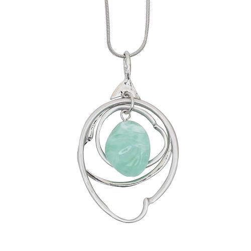 Collier en alliage de zinc Pull, avec Pierre naturelle, bijoux de mode & pour femme, argent, Longueur Environ 75 cm, 2PC/sac, Vendu par sac