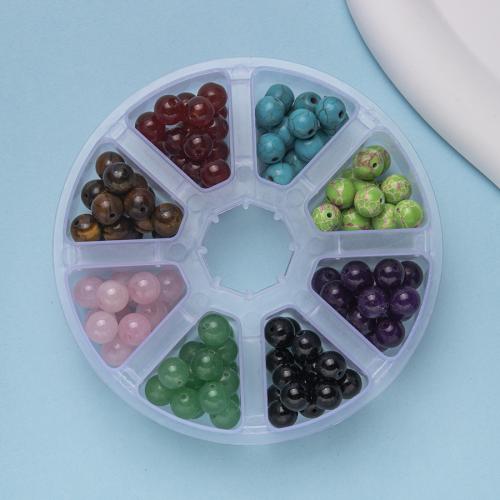 Smíšené Gemstone Korálky, Přírodní kámen, s Plastový box, Kolo, módní šperky & DIY, smíšené barvy, nikl, olovo a kadmium zdarma, 8mm, 128PC/Box, Prodáno By Box