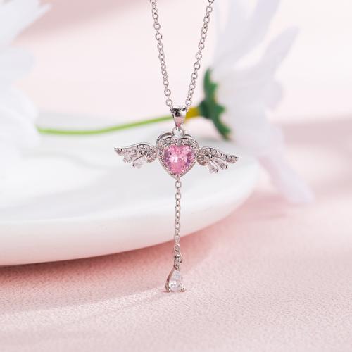 Kubieke Zirkoon Micro Pave Brass Ketting, Messing, Angel Wing, mode sieraden & micro pave zirconia & voor vrouw, Lengte Ca 40 cm, Verkocht door PC