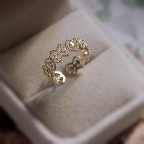 Cúbicos Circonia Micro Pave anillo de latón, metal, Joyería & micro arcilla de zirconia cúbica & para mujer & hueco, tamaño:7, Vendido por UD