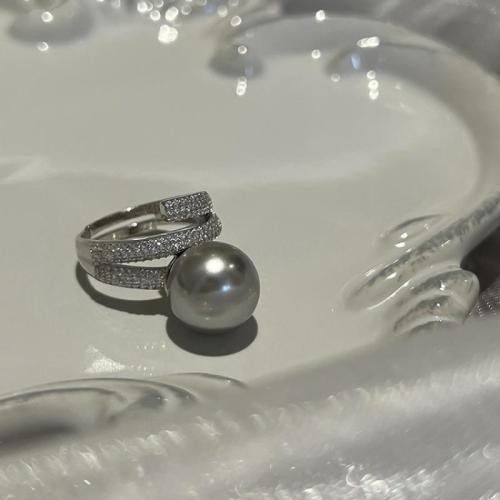 Kubisk Circonia Micro bane messing Ring, med Plastic Pearl, mode smykker & Micro Pave cubic zirconia & for kvinde, flere farver til valg, Størrelse:7, Solgt af PC