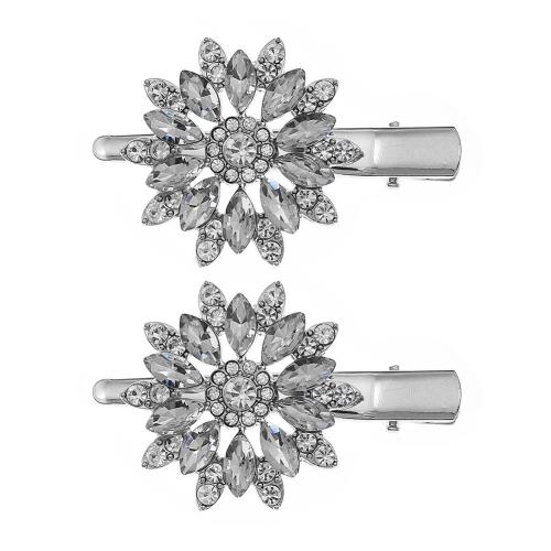 Bek Clips, Zinc Alloy, mode sieraden & voor vrouw & met strass, zilver, 60x35mm, Verkocht door pair