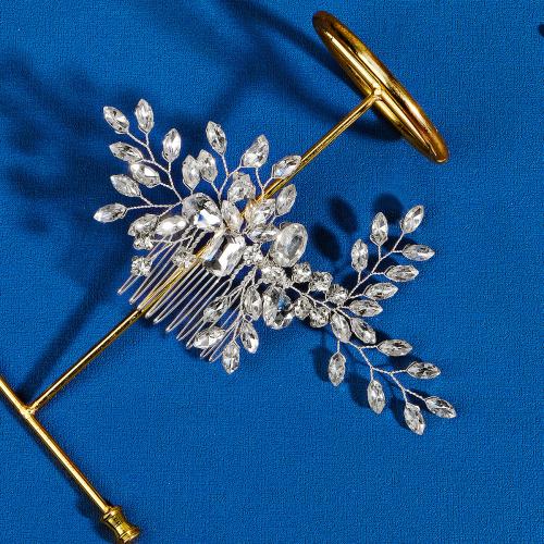 Bridal capelli decorativo Comb, lega in zinco, gioielli di moda & per la donna & con strass, argento, 75x145mm, Venduto da PC