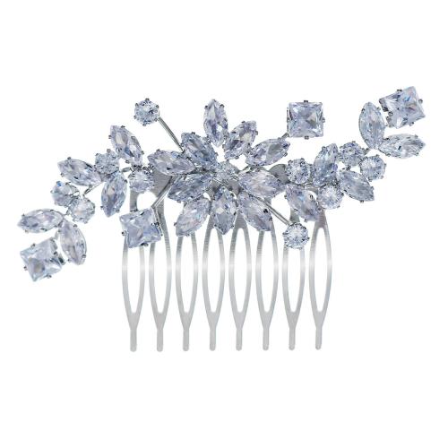 Cabelo nupcial decorativa Comb, liga de zinco, with zircone em forma de cubo, joias de moda & para mulher, prateado, 55x85mm, vendido por PC