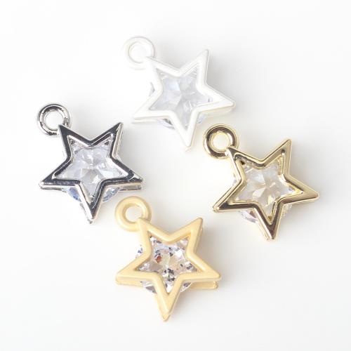 Colgante estrella de la aleación del cinc, aleación de zinc, chapado, Bricolaje & micro arcilla de zirconia cúbica, más colores para la opción, libre de níquel, plomo & cadmio, 11x5x14mm, agujero:aproximado 2mm, 10PCs/Bolsa, Vendido por Bolsa