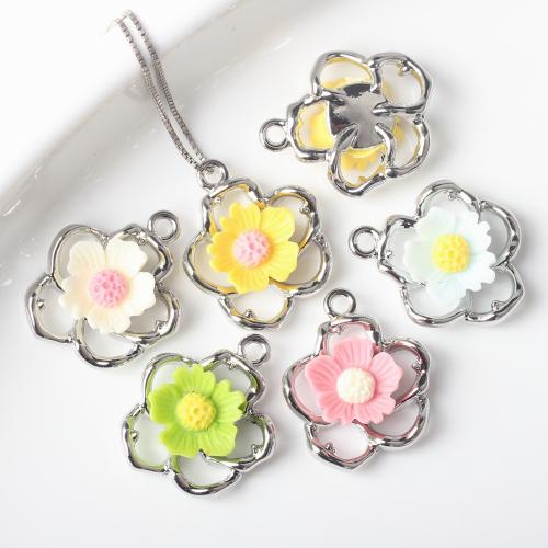 Zinc Alloy Flower Pendler, med Plastic, forgyldt, du kan DIY, flere farver til valg, 16x5x20mm, Hole:Ca. 2mm, 10pc'er/Bag, Solgt af Bag