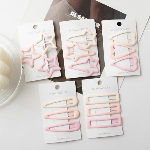 Pinces à cheveux Snap, alliage de zinc, styles différents pour le choix & pour femme & émail & creux, rose, 3PC/fixé, Vendu par fixé