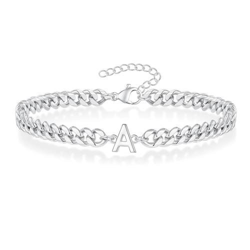 Bracciale gioielli in acciaio inossidabile, 304 acciaio inox, placcato, sono di lettere dalla alla Z & unisex & stili diversi per la scelta, argento, Lunghezza 21 cm, Venduto da PC