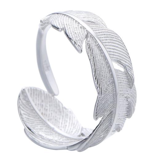 Argent sterling 925 Cuff Bague, forme de plume, Style coréen & pour femme, Taille:5-7, Vendu par PC