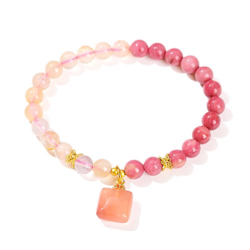 rhodonite bracelet, avec Agate salée & Agate aux fleurs de cerisier blanc & laiton, fait à la main, bijoux de mode & pour femme, Longueur Environ 6.5-7 pouce, Vendu par PC