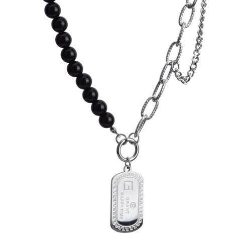 Collana in acciaio inossidabile, 304 acciaio inox, with perla in plastica, with 5cm extender chain, lucido, gioielli di moda & unisex, colore originale, Lunghezza Appross. 50 cm, Venduto da PC