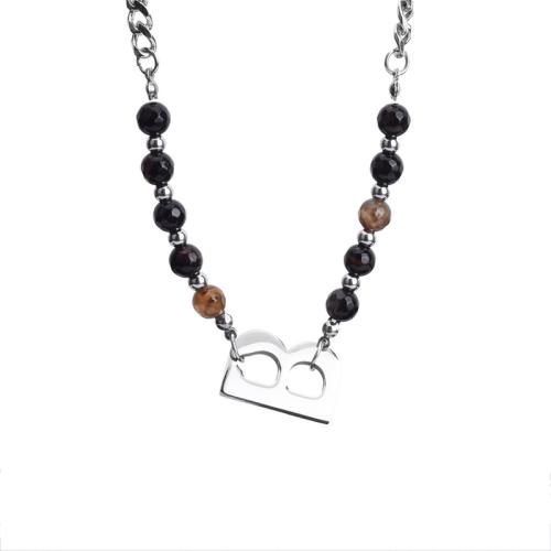 Collana in acciaio inossidabile, 304 acciaio inox, with agate, with 5cm extender chain, lucido, gioielli di moda & unisex, colore originale, Lunghezza Appross. 47 cm, Venduto da PC