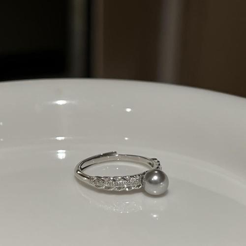 Kubieke Circonia Micro Pave Brass Ring, Messing, met Plastic Pearl, mode sieraden & micro pave zirconia & voor vrouw, meer kleuren voor de keuze, Maat:7, Verkocht door PC