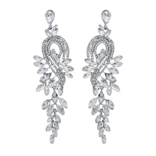 Sinc Alloy Earrings, jewelry faisin & do bhean & le rhinestone, airgid, 85x25mm, Díolta De réir Péire