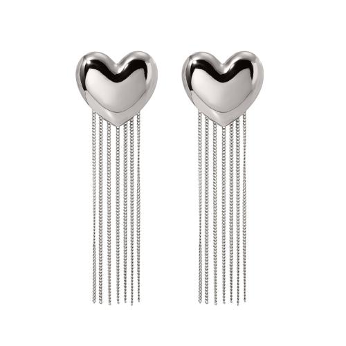 Fashion Fringe Boucles d'oreilles, Acier inoxydable 304, coeur, bijoux de mode & pour femme, couleur originale, 90x29mm, Vendu par paire