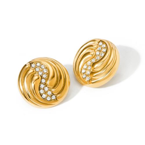 Stainless Steel Stud Earrings 304 Stainless Steel 18K gold plated fashion jewelry & for woman & with rhinestone golden Sold By Pair