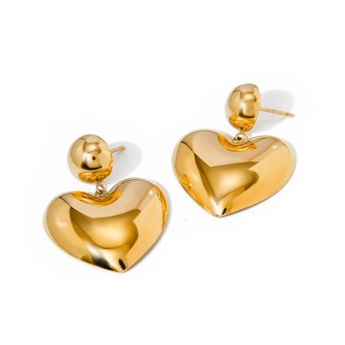 Stainless Steel Drop Earring 304 Stainless Steel Heart 18K gold plated fashion jewelry & for woman golden Sold By Pair