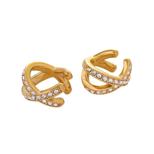 Pendientes Ear Cuff, acero inoxidable 304, 18K chapado en oro, Joyería & para mujer & con diamantes de imitación, dorado, 15.50x9.20mm, Vendido por Par