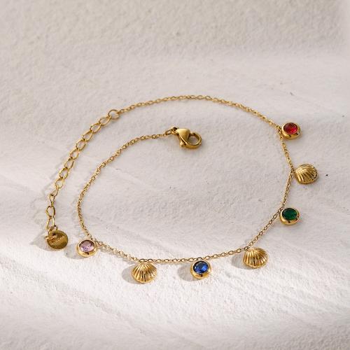 Roestvrijstalen Anklet, 304 roestvrij staal, met 5cm extender keten, mode sieraden & voor vrouw & met strass, gouden, Lengte Ca 21 cm, Verkocht door PC