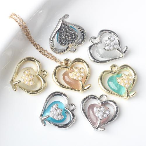 Pendentifs coeur en alliage de zinc, avec Plastique ABS perle & résine, Placage, DIY, plus de couleurs à choisir, protéger l'environnement, sans nickel, plomb et cadmium, 14x6x14mm, Trou:Environ 2mm, 10PC/sac, Vendu par sac