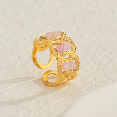 Vinger Ring in edelstaal, 304 roestvrij staal, met Natuursteen, plated, mode sieraden, gouden, Verkocht door PC