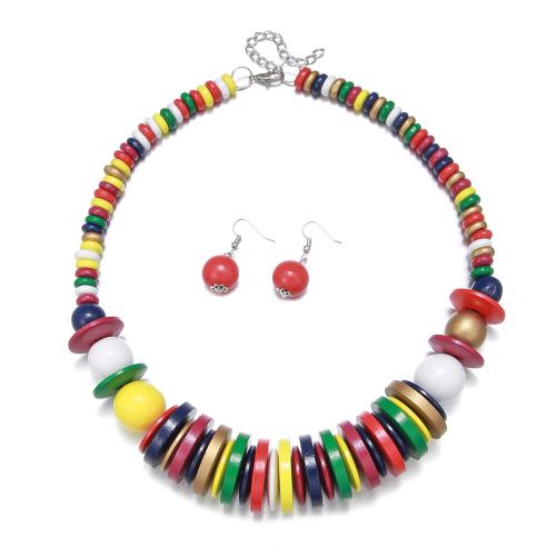 Sets de Joyas, collar de cadena suéter & pendiente, madera, barniz de secado al horno, 2 piezas & Joyería & para mujer, más colores para la opción, Vendido por Set