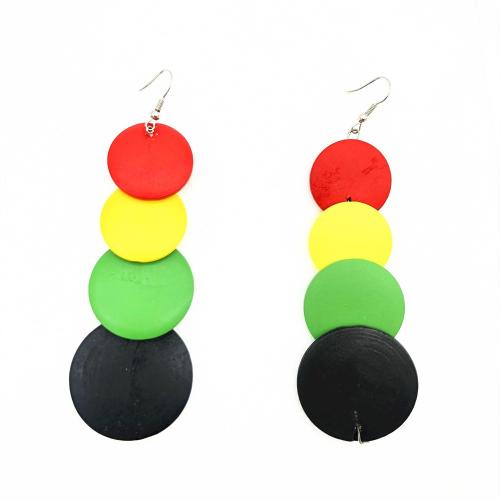 Boucles d'oreille en bois, bijoux de mode & pour femme, multicolore, 110x35mm, Vendu par paire