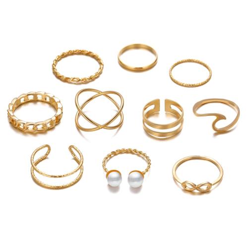 Zink-Legierungsring-Set, Zinklegierung, mit Kunststoff Perlen, plattiert, 10 Stück & Modeschmuck & für Frau, keine, verkauft von setzen