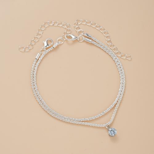 Sinc Alloy Anklet, le Ciúbach Zirconia, 2 phíosa & jewelry faisin & do bhean, dath bunaidh, Díolta De réir Socraigh