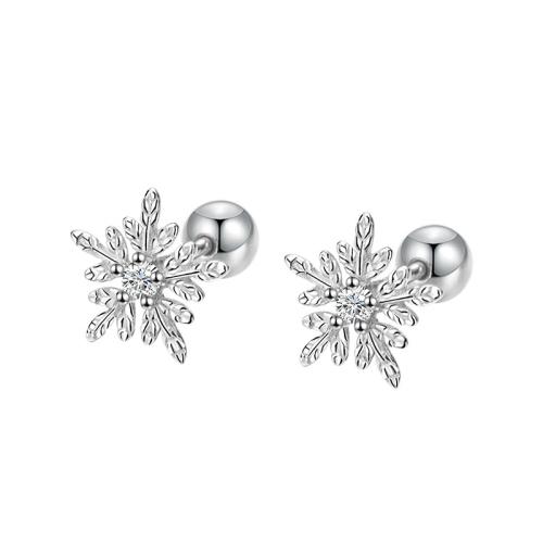 925 sterling zilver Stud Earring, Sneeuwvlok, geplatineerd, voor vrouw & met strass, 9.20x9.20mm, Verkocht door pair