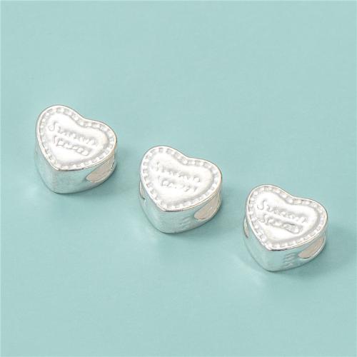 925 Sterling Silver Spacer Bead, Croí, DIY, airgid, 10x8.40mm, Poll:Thart 4mm, Díolta De réir PC