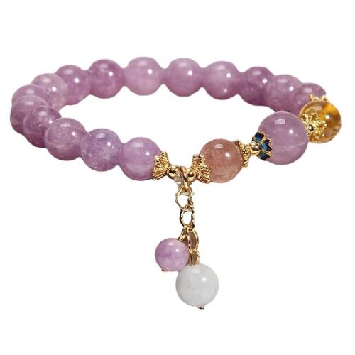 Bracciali di cristallo, ametista, with Strawberry Quartz & lega in zinco, Cerchio, placcato color oro, gioielli di moda & per la donna, Lunghezza Appross. 6-8 pollice, Venduto da PC