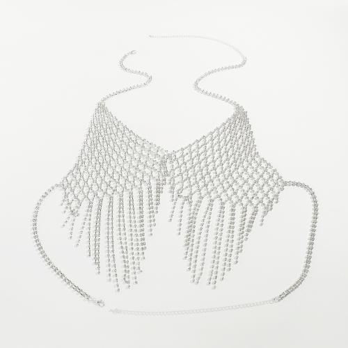 Body Chain Smycken, Järn, med Zink Alloy, för kvinna & med strass, platina färg, Säljs av PC