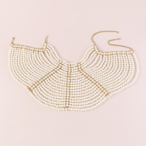 Body Chain Sieraden, Zinc Alloy, met Plastic Pearl, multilayer & voor vrouw, beige, Verkocht door PC