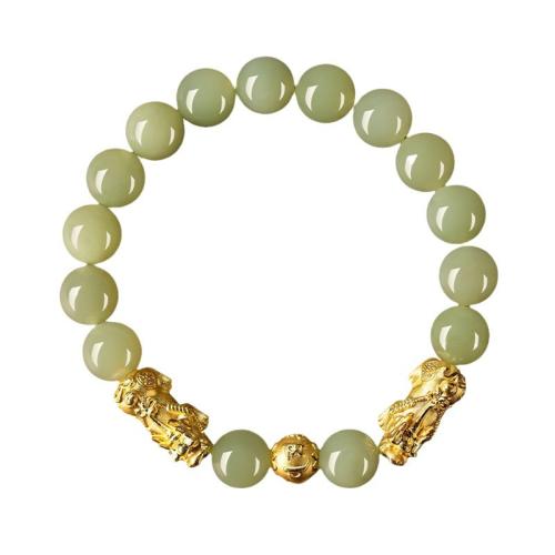 Hetian Jade Bracelet with Zinc Alloy Mythical Wild Animal gold color plated Unisex Length Approx 6-8 Inch Sold By PC